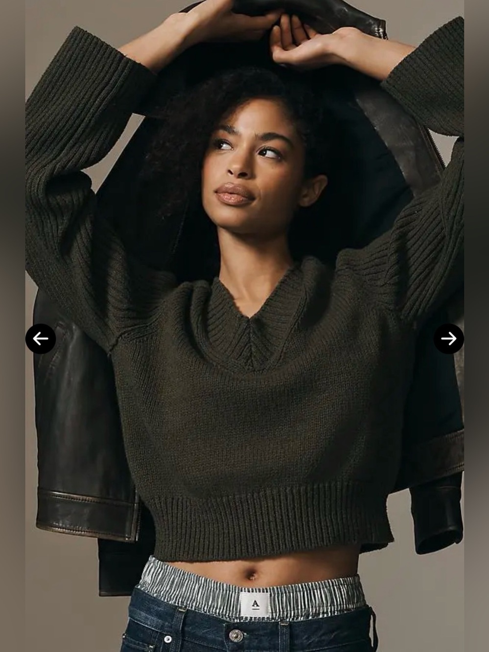 Anthropologie Bell-Sleeve V-Neck Sweater Hunter green chunky medium